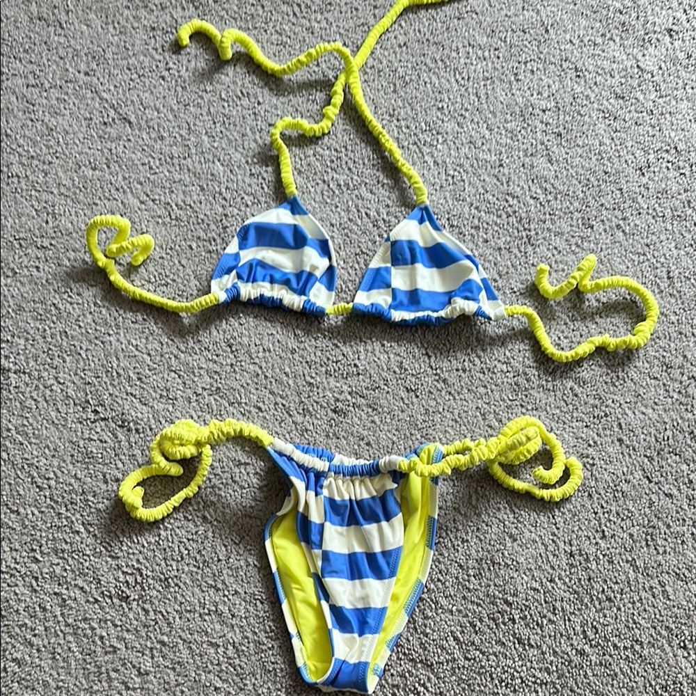 Aerie Blue and Yellow Striped Bikini